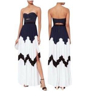 NWOT Self-Portrait Navy and White Strapless  Pleated Bandeau Crepe Dress Sz US10